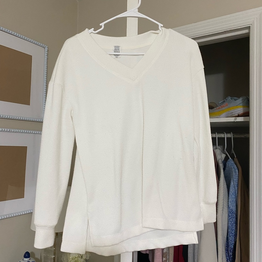 Women's White V-Neck Sweater